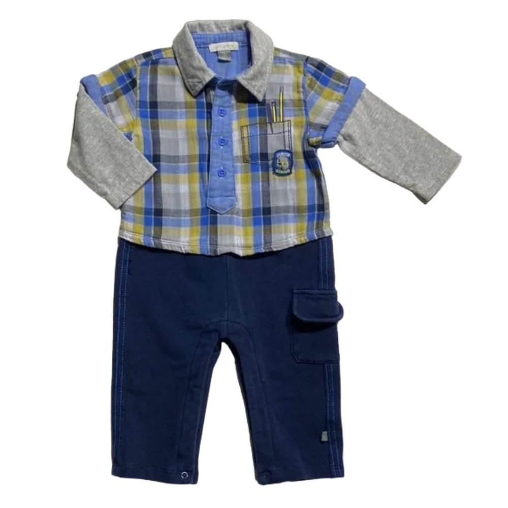 Petit Lem One-Piece Genius Layered-Look Plaid Jumpsuit Romper 6 Months